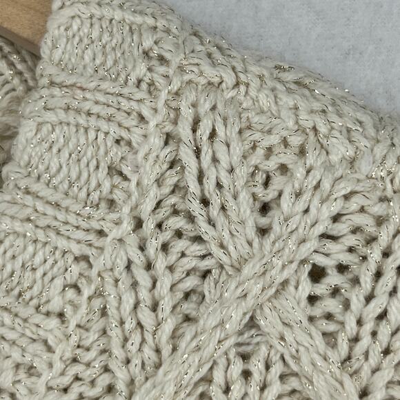 LUCKY BRAND Sweater Womens L Puff Sleeve Shine Button Up Cardigan Beige - Picture 12 of 16